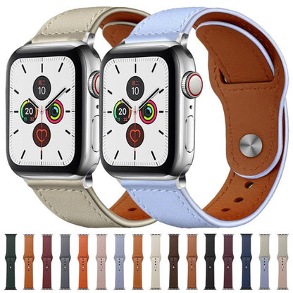 For Apple Watch 42 / 44 / 45 / 46 / 49mm xDfind Rivet Buckle Genuine Leather Watch Band(Beige) - Watch Bands by xDfind | Online Shopping UK | buy2fix