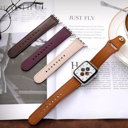 For Apple Watch 38 / 40 / 41 / S10 42mm xDfind Rivet Buckle Genuine Leather Watch Band(Pink White) - Watch Bands by xDfind | Online Shopping UK | buy2fix