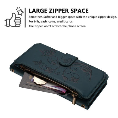For Google Pixel 10 / 10 Pro / 9 Pro Butterfly Love Flower Multi-card Zipper Wallet Leather Phone Case(Dark Green) - Google Cases by buy2fix | Online Shopping UK | buy2fix