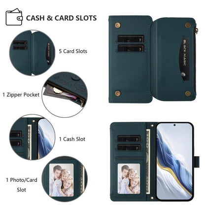 For Google Pixel 10 / 10 Pro / 9 Pro Butterfly Love Flower Multi-card Zipper Wallet Leather Phone Case(Dark Green) - Google Cases by buy2fix | Online Shopping UK | buy2fix