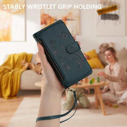 For Google Pixel 10 / 10 Pro / 9 Pro Butterfly Love Flower Multi-card Zipper Wallet Leather Phone Case(Dark Green) - Google Cases by buy2fix | Online Shopping UK | buy2fix