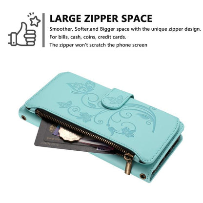 For Google Pixel 10 / 10 Pro / 9 Pro Butterfly Love Flower Multi-card Zipper Wallet Leather Phone Case(Mint Green) - Google Cases by buy2fix | Online Shopping UK | buy2fix