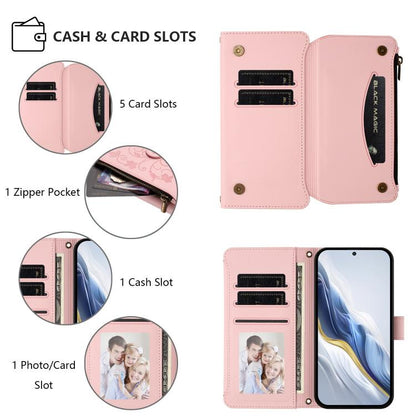 For Google Pixel 10 / 10 Pro / 9 Pro Butterfly Love Flower Multi-card Zipper Wallet Leather Phone Case(Pink) - Google Cases by buy2fix | Online Shopping UK | buy2fix