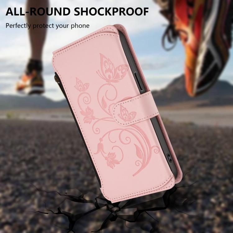 For Google Pixel 10 / 10 Pro / 9 Pro Butterfly Love Flower Multi-card Zipper Wallet Leather Phone Case(Pink) - Google Cases by buy2fix | Online Shopping UK | buy2fix