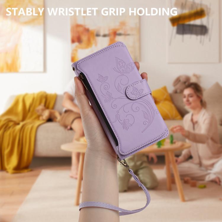 For Google Pixel 10 / 10 Pro / 9 Pro Butterfly Love Flower Multi-card Zipper Wallet Leather Phone Case(Light Purple) - Google Cases by buy2fix | Online Shopping UK | buy2fix