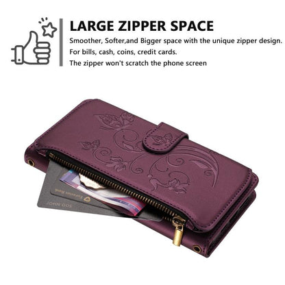 For Google Pixel 10 Pro XL / 9 Pro XL Butterfly Love Flower Multi-card Zipper Wallet Leather Phone Case(Dark Purple) - Google Cases by buy2fix | Online Shopping UK | buy2fix