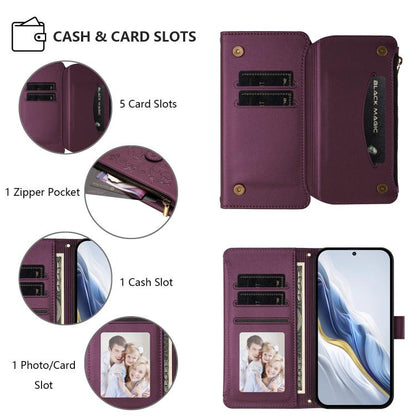 For Google Pixel 10 Pro XL / 9 Pro XL Butterfly Love Flower Multi-card Zipper Wallet Leather Phone Case(Dark Purple) - Google Cases by buy2fix | Online Shopping UK | buy2fix