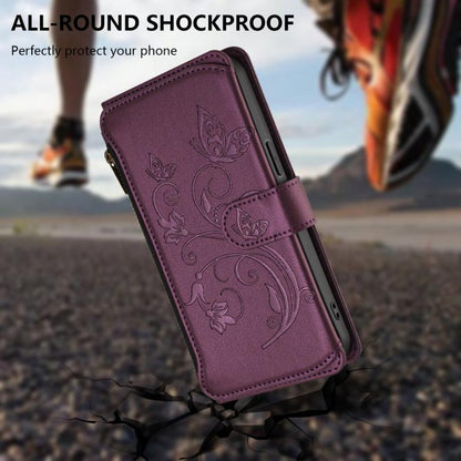For Google Pixel 10 Pro XL / 9 Pro XL Butterfly Love Flower Multi-card Zipper Wallet Leather Phone Case(Dark Purple) - Google Cases by buy2fix | Online Shopping UK | buy2fix