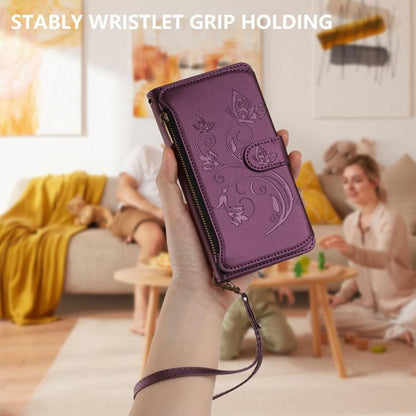 For Google Pixel 10 Pro XL / 9 Pro XL Butterfly Love Flower Multi-card Zipper Wallet Leather Phone Case(Dark Purple) - Google Cases by buy2fix | Online Shopping UK | buy2fix