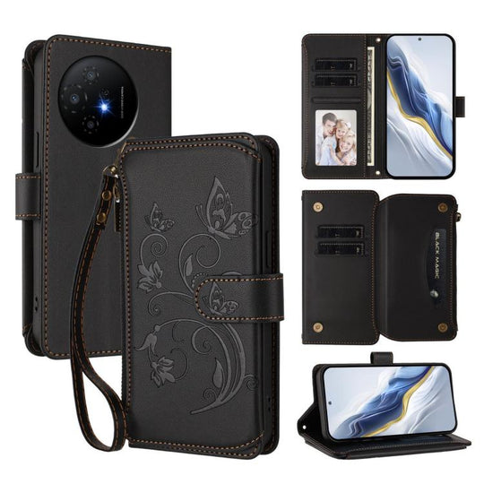 For TCL 50 XL / 50 XL NxtPaper 5G Butterfly Love Flower Multi-card Zipper Wallet Leather Phone Case(Black)