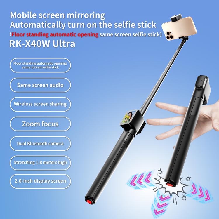 RK-X40W Integrated Floor Standing Screen Projector Selfie Stick(White) - Selfie Sticks by buy2fix | Online Shopping UK | buy2fix
