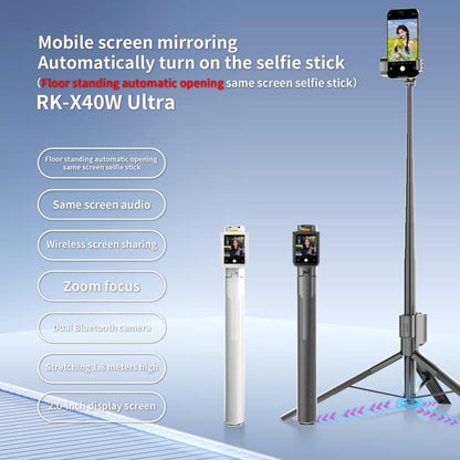 RK-X40W Integrated Floor Standing Screen Projector Selfie Stick(White) - Selfie Sticks by buy2fix | Online Shopping UK | buy2fix