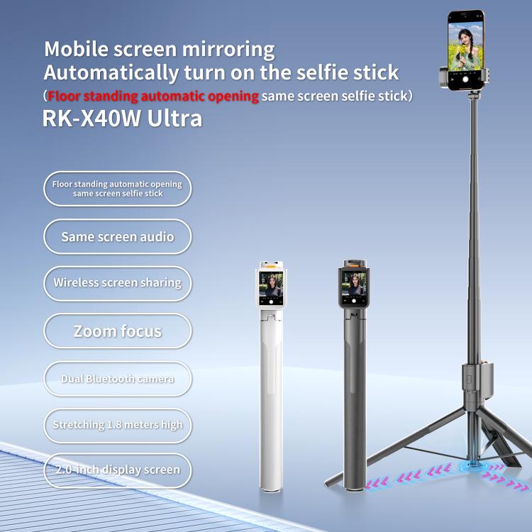 RK-X40W Integrated Floor Standing Screen Projector Selfie Stick(Black) - Selfie Sticks by buy2fix | Online Shopping UK | buy2fix