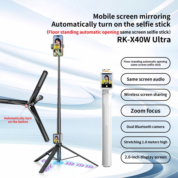 RK-X40W Integrated Floor Standing Screen Projector Selfie Stick(Black) - Selfie Sticks by buy2fix | Online Shopping UK | buy2fix