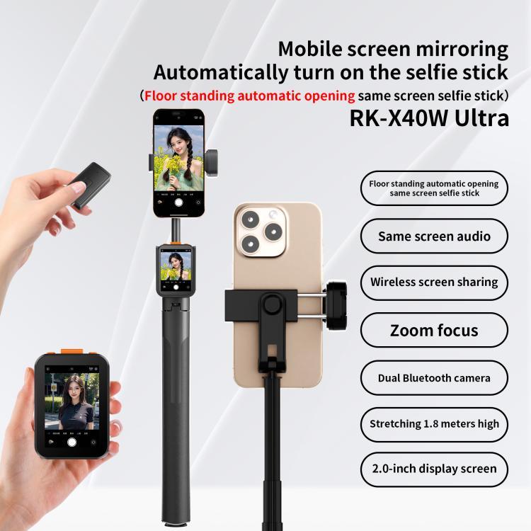 RK-X40W Integrated Floor Standing Screen Projector Selfie Stick(White) - Selfie Sticks by buy2fix | Online Shopping UK | buy2fix