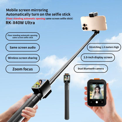 RK-X40W Integrated Floor Standing Screen Projector Selfie Stick(Black) - Selfie Sticks by buy2fix | Online Shopping UK | buy2fix