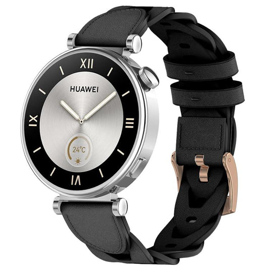 18mm Rose Gold Buckle Twist Leather Watch Band(Black) - 18mm Bands by buy2fix | Online Shopping UK | buy2fix