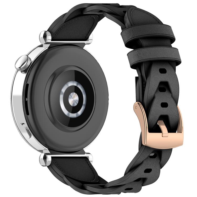 18mm Rose Gold Buckle Twist Leather Watch Band(Black) - 18mm Bands by buy2fix | Online Shopping UK | buy2fix