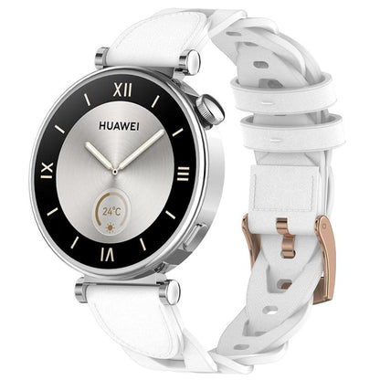 18mm Rose Gold Buckle Twist Leather Watch Band(White) - 18mm Bands by buy2fix | Online Shopping UK | buy2fix