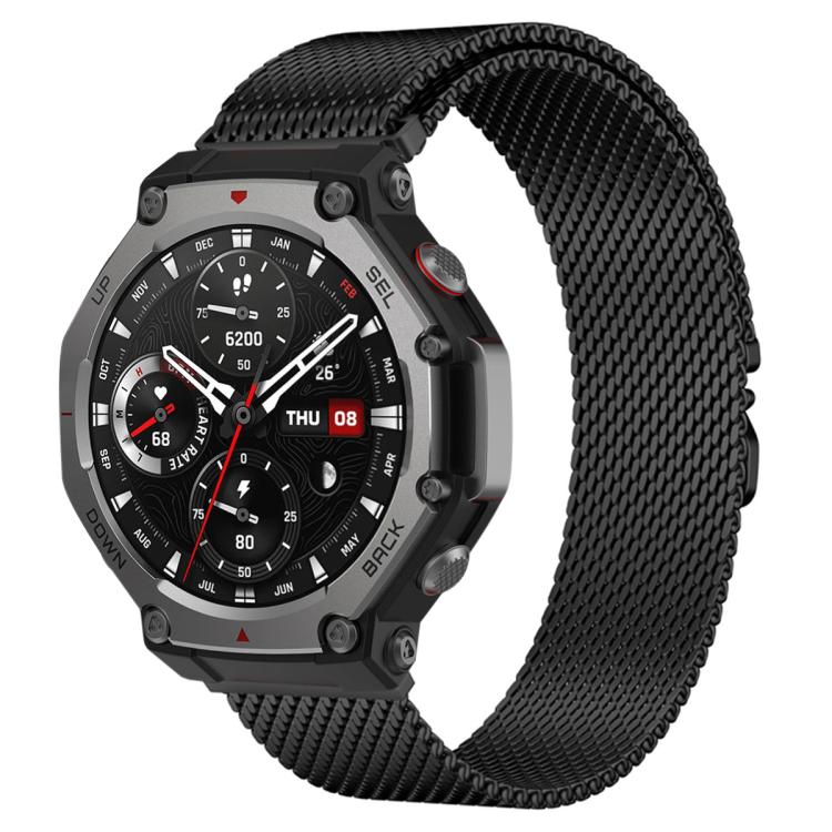 For Amazfit T-Rex 3 xDfind Milanese Parachute Buckle Stainless Steel Watch Band(Black) - Watch Bands by xDfind | Online Shopping UK | buy2fix