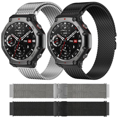 For Amazfit T-Rex 3 xDfind Milanese Parachute Buckle Stainless Steel Watch Band(Black) - Watch Bands by xDfind | Online Shopping UK | buy2fix