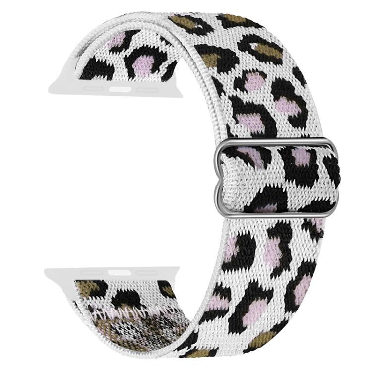 For Apple Watch 42 / 44 / 45 / 46 / 49mm xDfind Adjustable Slide Buckle Elastic Nylon Watch Band(Purple White Leopard) - Watch Bands by xDfind | Online Shopping UK | buy2fix