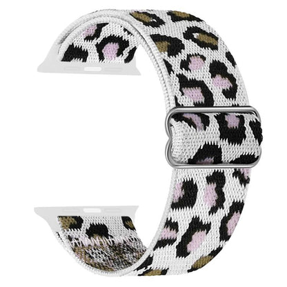 For Apple Watch 42 / 44 / 45 / 46 / 49mm xDfind Adjustable Slide Buckle Elastic Nylon Watch Band(Purple White Leopard) - Watch Bands by xDfind | Online Shopping UK | buy2fix
