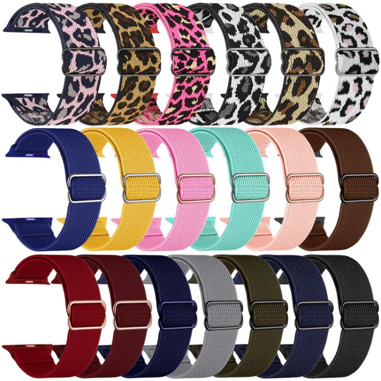 For Apple Watch 42 / 44 / 45 / 46 / 49mm xDfind Adjustable Slide Buckle Elastic Nylon Watch Band(Purple White Leopard) - Watch Bands by xDfind | Online Shopping UK | buy2fix