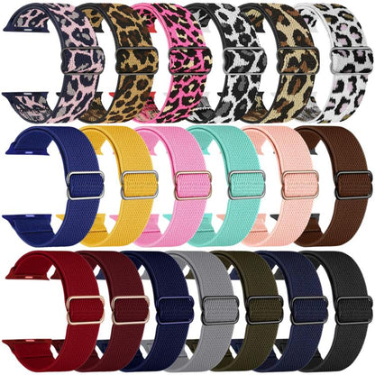 For Apple Watch 42 / 44 / 45 / 46 / 49mm xDfind Adjustable Slide Buckle Elastic Nylon Watch Band(Purple White Leopard) - Watch Bands by xDfind | Online Shopping UK | buy2fix