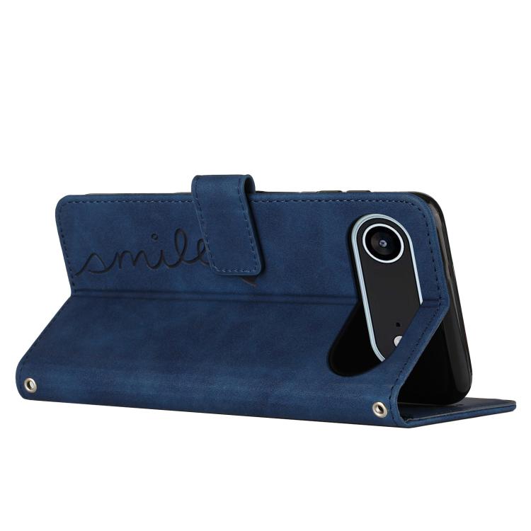 For iPhone Air Skin Feel Heart Embossed Leather Phone Case with Long Lanyard(Blue) - iPhone Air Cases by buy2fix | Online Shopping UK | buy2fix
