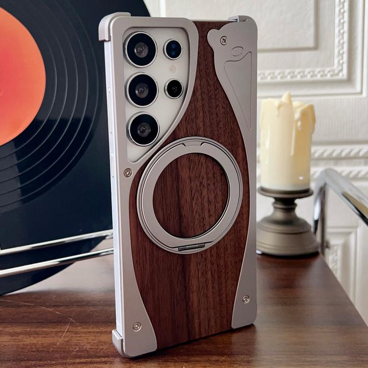 For Samsung Galaxy S23 Ultra 5G Walnut Metal Frameless 360 Degree Rotation Holder MagSafe Phone Case(Titanium Color) - Galaxy S23 Ultra 5G Cases by buy2fix | Online Shopping UK | buy2fix