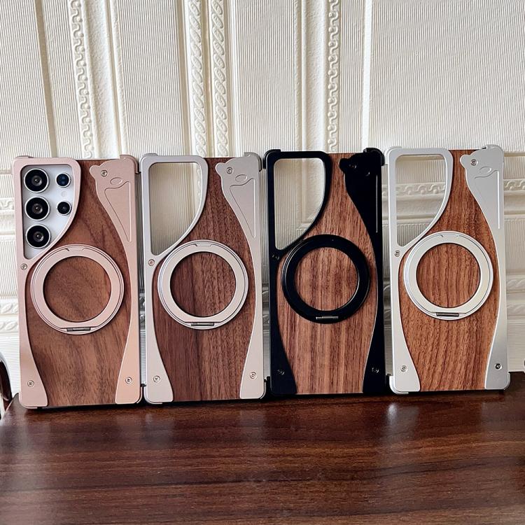 For Samsung Galaxy S24 Ultra 5G Walnut Metal Frameless 360 Degree Rotation Holder MagSafe Phone Case(Titanium Color) - Galaxy S24 Ultra 5G Cases by buy2fix | Online Shopping UK | buy2fix