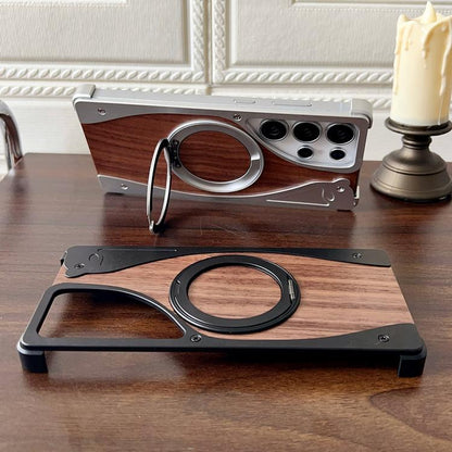 For Samsung Galaxy S25 Ultra 5G Walnut Metal Frameless 360 Degree Rotation Holder MagSafe Phone Case(Silver) - Galaxy S25 Ultra 5G Cases by buy2fix | Online Shopping UK | buy2fix