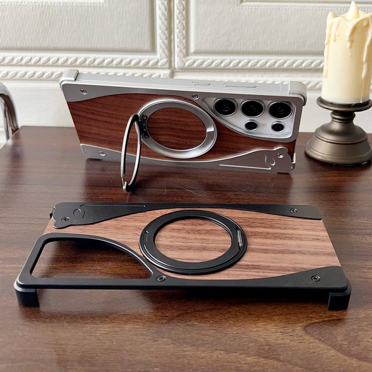 For Samsung Galaxy S23 Ultra 5G Walnut Metal Frameless 360 Degree Rotation Holder MagSafe Phone Case(Titanium Color) - Galaxy S23 Ultra 5G Cases by buy2fix | Online Shopping UK | buy2fix