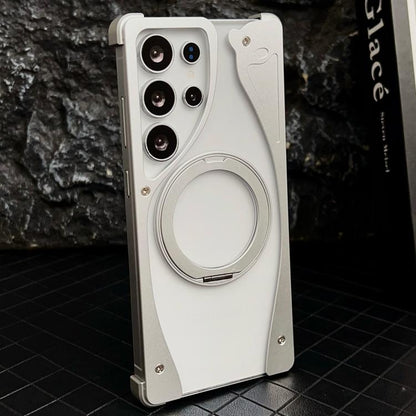 For Samsung Galaxy S25 Ultra 5G Metal Frameless 360 Degree Rotation Holder MagSafe Transparent Phone Case(Silver) - Galaxy S25 Ultra 5G Cases by buy2fix | Online Shopping UK | buy2fix