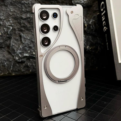 For Samsung Galaxy S25 Ultra 5G Metal Frameless 360 Degree Rotation Holder MagSafe Transparent Phone Case(Titanium Color) - Galaxy S25 Ultra 5G Cases by buy2fix | Online Shopping UK | buy2fix