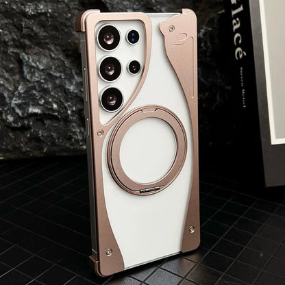 For Samsung Galaxy S23 Ultra 5G Metal Frameless 360 Degree Rotation Holder MagSafe Transparent Phone Case(Dessert Gold) - Galaxy S23 Ultra 5G Cases by buy2fix | Online Shopping UK | buy2fix