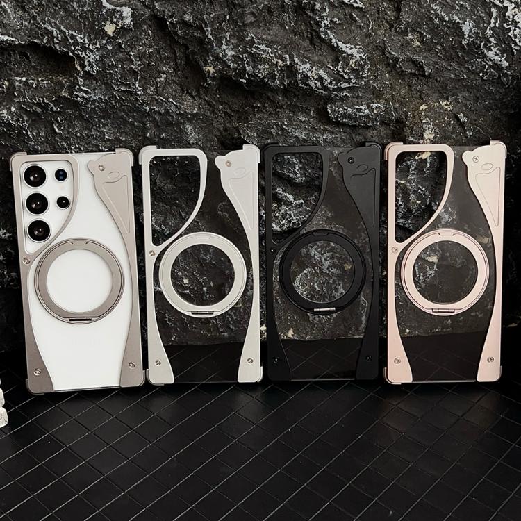 For Samsung Galaxy S25 Ultra 5G Metal Frameless 360 Degree Rotation Holder MagSafe Transparent Phone Case(Dessert Gold) - Galaxy S25 Ultra 5G Cases by buy2fix | Online Shopping UK | buy2fix