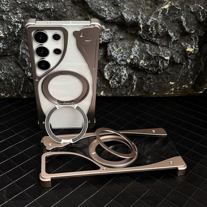 For Samsung Galaxy S23 Ultra 5G Metal Frameless 360 Degree Rotation Holder MagSafe Transparent Phone Case(Black) - Galaxy S23 Ultra 5G Cases by buy2fix | Online Shopping UK | buy2fix