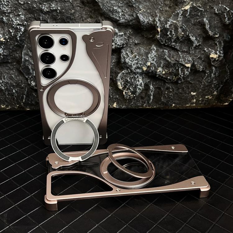 For Samsung Galaxy S25 Ultra 5G Metal Frameless 360 Degree Rotation Holder MagSafe Transparent Phone Case(Silver) - Galaxy S25 Ultra 5G Cases by buy2fix | Online Shopping UK | buy2fix