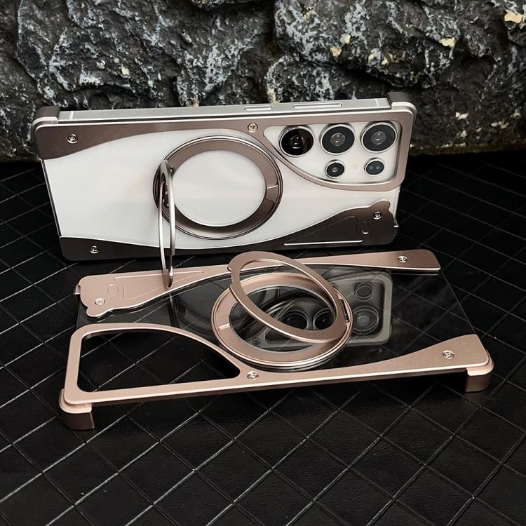 For Samsung Galaxy S24 Ultra 5G Metal Frameless 360 Degree Rotation Holder MagSafe Transparent Phone Case(Silver) - Galaxy S24 Ultra 5G Cases by buy2fix | Online Shopping UK | buy2fix