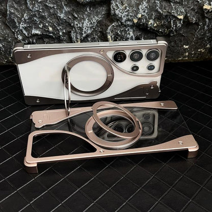 For Samsung Galaxy S24 Ultra 5G Metal Frameless 360 Degree Rotation Holder MagSafe Transparent Phone Case(Titanium Color) - Galaxy S24 Ultra 5G Cases by buy2fix | Online Shopping UK | buy2fix