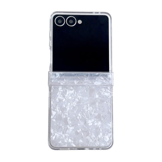For Galaxy Z Flip8 5G Three-piece Set Pearlescent Shell Texture Phone Case(White)