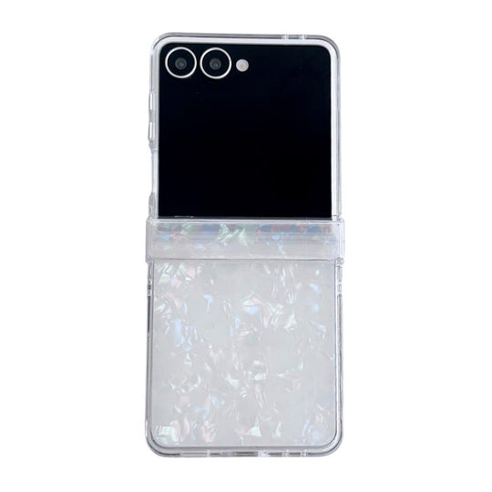 For Galaxy Z Flip8 5G Three-piece Set Pearlescent Shell Texture Phone Case(Beige)