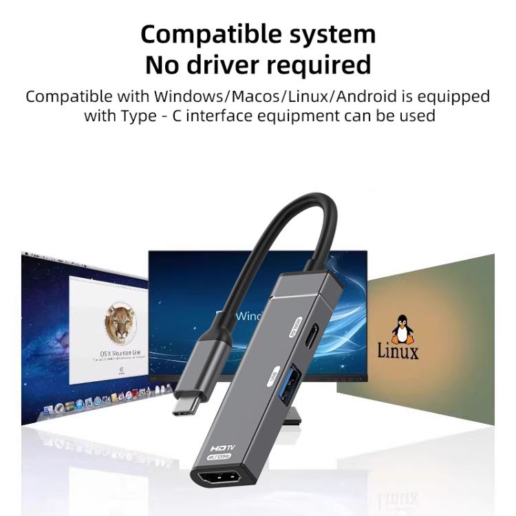 Type-C to Type-C, USB-A, HDMI HUB Docking Station(Grey) - USB HUB by buy2fix | Online Shopping UK | buy2fix