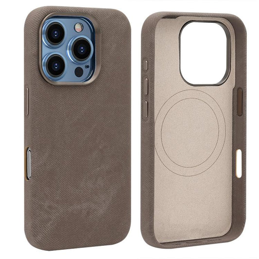 For iPhone 16 Pro Max VIETAO Retro Denim Texture PU Leather MagSafe Phone Case(Brown) - iPhone 16 Pro Max Cases by VIETAO | Online Shopping UK | buy2fix