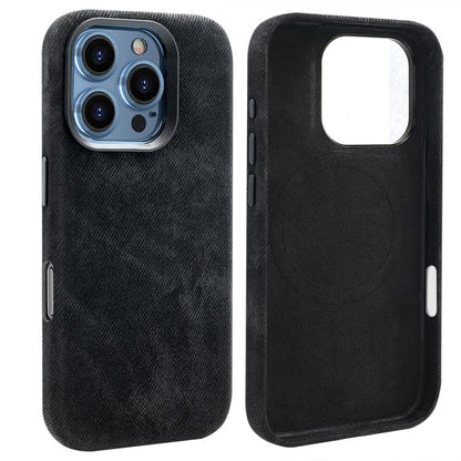 For iPhone 16 Pro VIETAO Retro Denim Texture PU Leather MagSafe Phone Case(Black) - iPhone 16 Pro Cases by VIETAO | Online Shopping UK | buy2fix