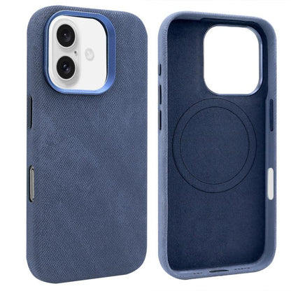For iPhone 16 VIETAO Retro Denim Texture PU Leather MagSafe Phone Case(Dark Blue) - iPhone 16 Cases by VIETAO | Online Shopping UK | buy2fix