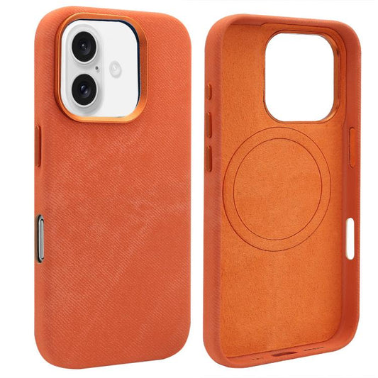 For iPhone 16 VIETAO Retro Denim Texture PU Leather MagSafe Phone Case(Orange) - iPhone 16 Cases by VIETAO | Online Shopping UK | buy2fix