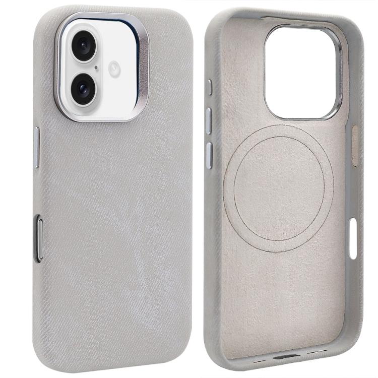 For iPhone 16 VIETAO Retro Denim Texture PU Leather MagSafe Phone Case(Silver Grey) - iPhone 16 Cases by VIETAO | Online Shopping UK | buy2fix